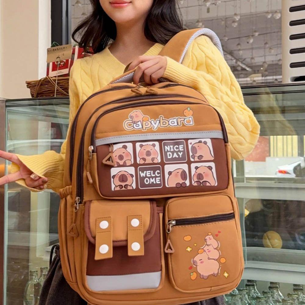 Adjustable Strap Capybara  Backpack Nylon Student  School Bag Cute Animal  Bookbag  Teenager