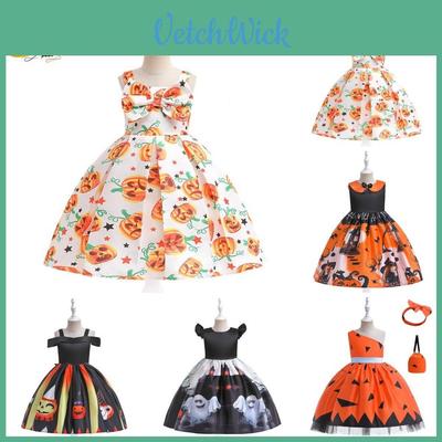 Halloween Children's Cosplay Costume With Ghost Pumpkin Design And Handbag