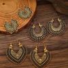 Vintage Boho Style Hollow Floral Hoop Earrings for Women Men Ethnic Unique Design Fashion Gold Color Dangle Earring Jewelry Gift