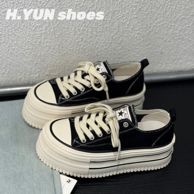 Thick-soled Heightening Canvas Shoes Women's Spring New Muffin Bottom Breathable Low-top Casual Shoes Versatile Board Shoes