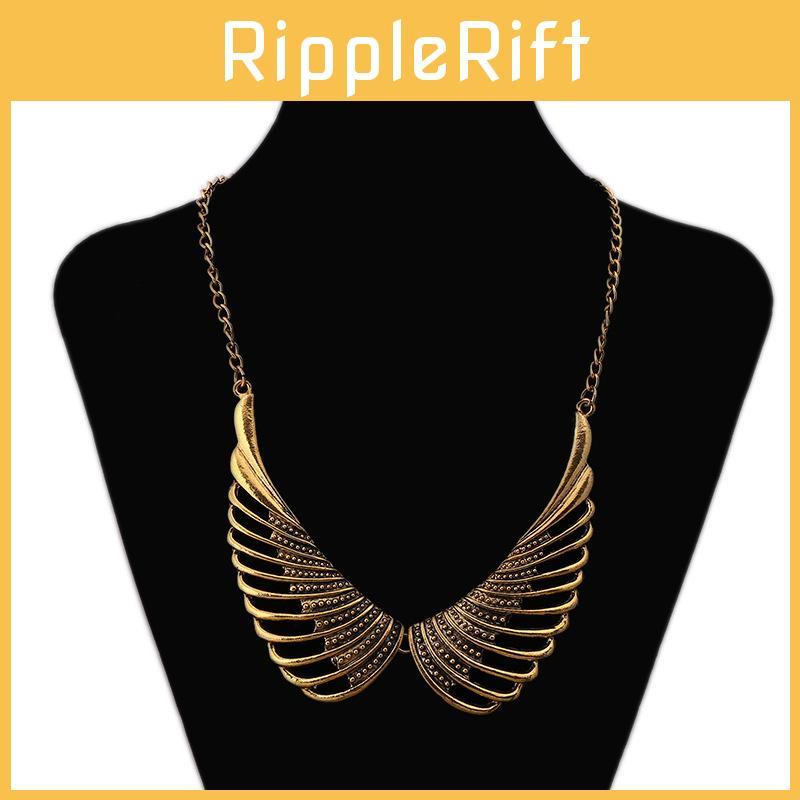 Fashionable Retro Angel Wing Pendant Women Metal Necklace Accessory