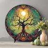 1pc Tree of Life Metal Wall Art 8x8 inch Round Golden Sun Branches Aluminum Sign for Home Garden
