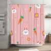 Cute Cartoon Print Shower Curtain Set Pink Rabbit Carrot Flower Bath Decor Home Accessories for Bathroom Tubs or Bathtubs (69x72
