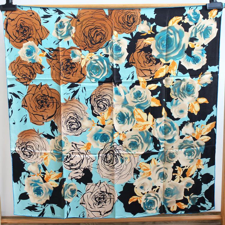 Baoge silk rose sea silk large square scarf European and American style versatile scarf silk scarf scarf cheongsam dress shawl 110*110cm