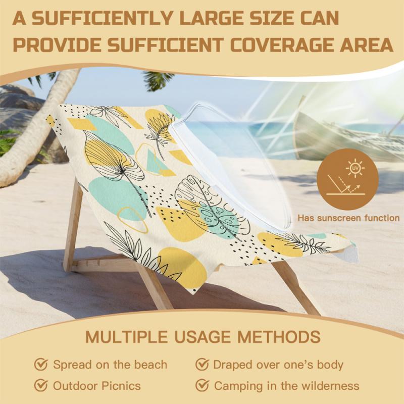 Line Tropical Leaf Geometric Print Beach Towel Pool Towel Camping Towel Bath Towel Blanket Adult Minimalist Travel Decor