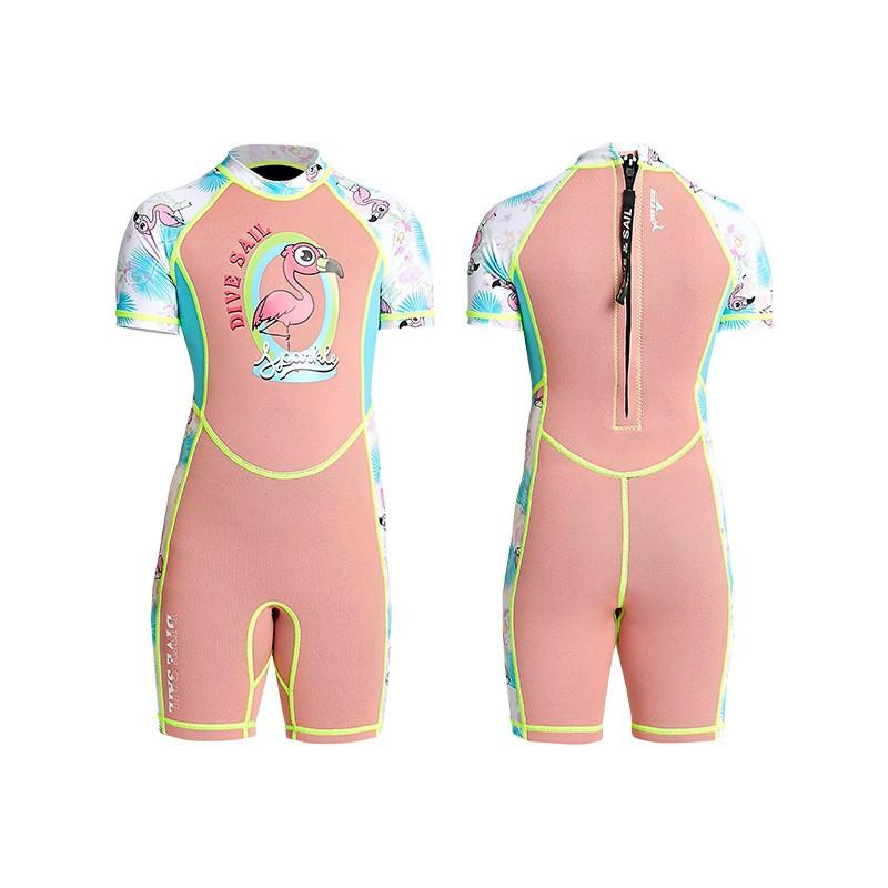 Children's Diving Suit 2MM One-piece Short-sleeve Sunscreen Swimsuit Girls With Thickened Warm Snorkeling Surfer