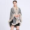 Dames Herfst en Winter Faux Otter Konijnenhaar Kraag Luipaard Jacquard Sjaal Cape Grote Maat Gebreid Vest Jas