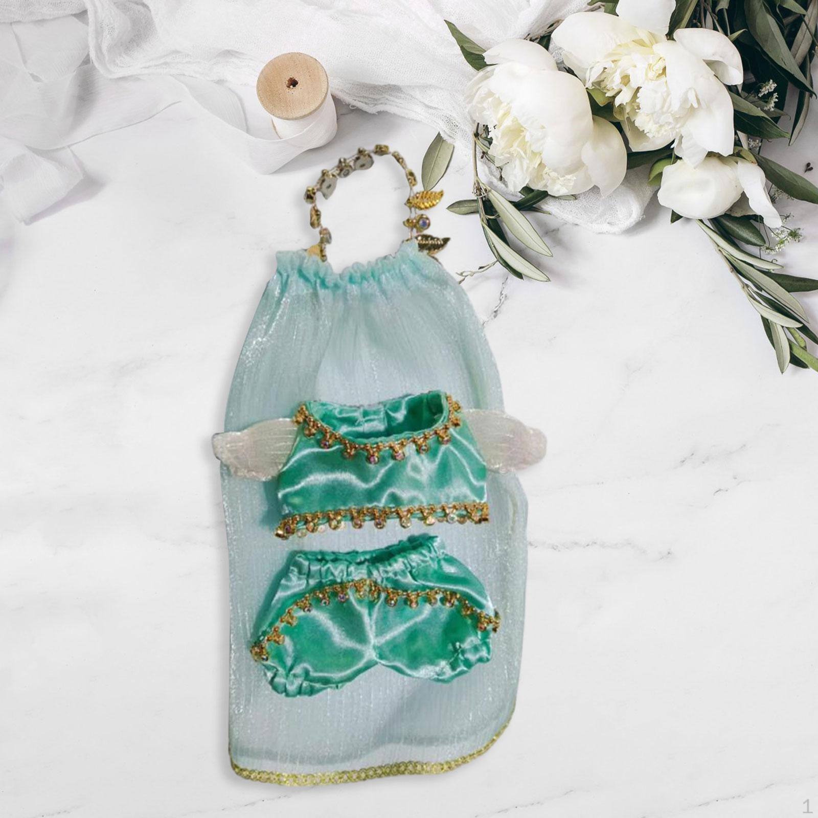 

Комплект из 3 кукольных нарядов, включая топы и брюки с аксессуарами для волос для кукол ростом 15-17 см зелёный