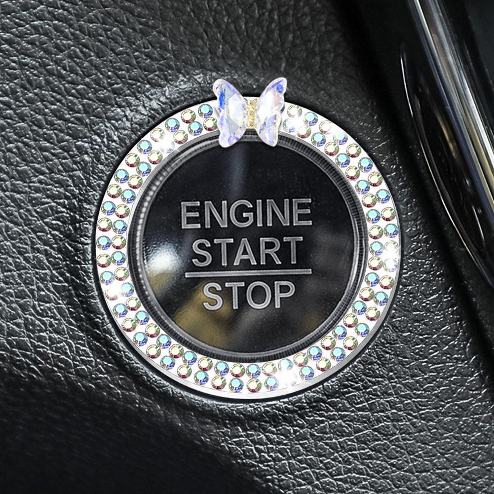 Kristall-Auto-Onekey-Startknopf-Dekorationsring mit Diamant-Strass-Kreis-Start-Stopp-Schalterring Auto-Innenausstattung