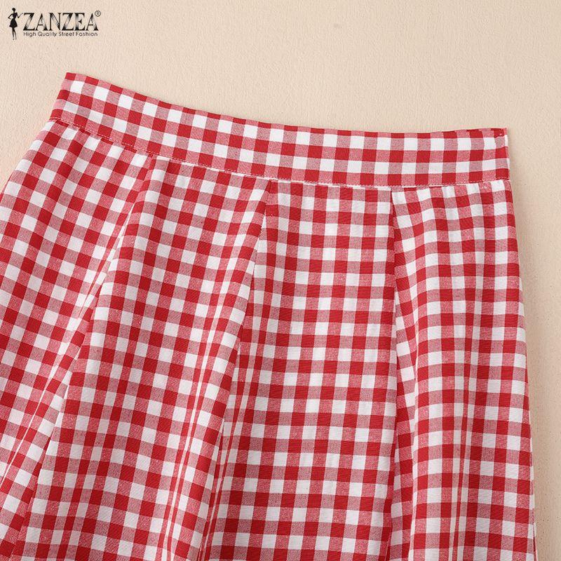 ZANZEA Women Summer Plaid Print Loose Casual Long Skirts