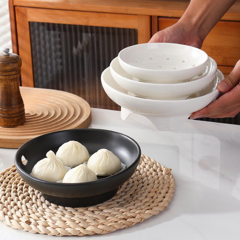 Creative Ceramic Porous Steaming Plate, Steaming Rack In The Pot, Multi-Functional Steamer, Drain Fruit Plate, Household High-Footed Deep Steaming Pla
