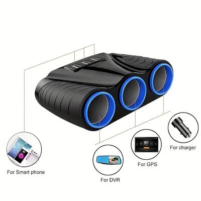 3 Way 12V-24V Car Cigarette Lighter Socket Splitter Plug Auto Sockets Adapter USB Car Charger For Mobile Phone DVR Accessories