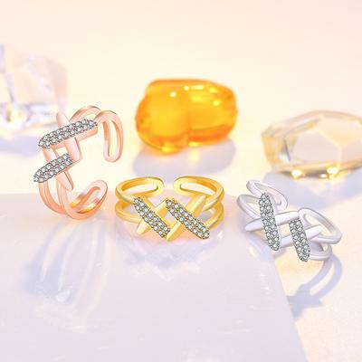 Fashion Ladies Crystal Cross Open Rings Jewelry