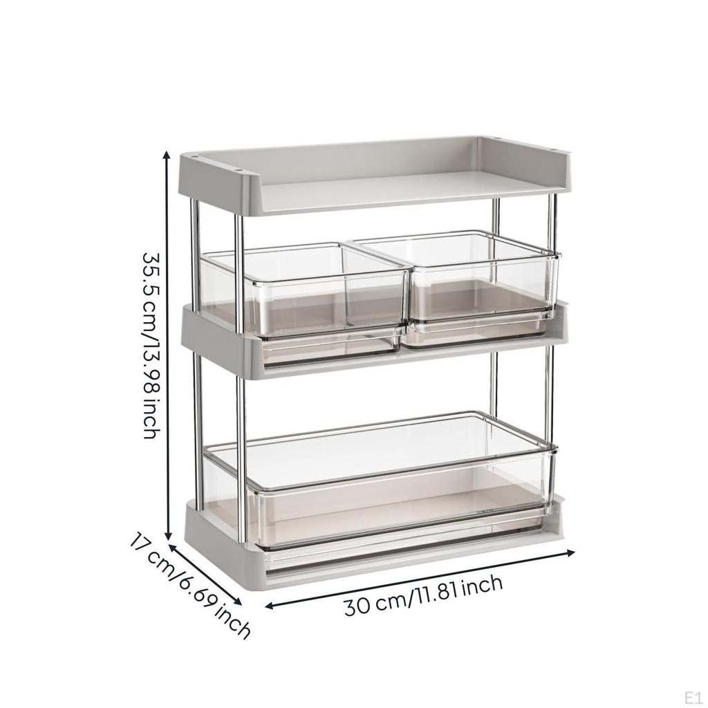 Tea Storage Container with Drawer Transparent Pouch Organizer Bins Clear 3Tier Rack