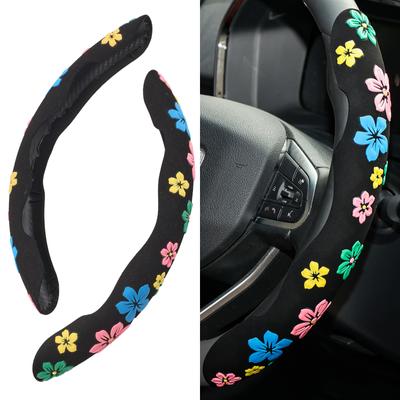 2X Car Auto Suede Steering Wheel Booster Anti-slip Cover Floral Print Universal