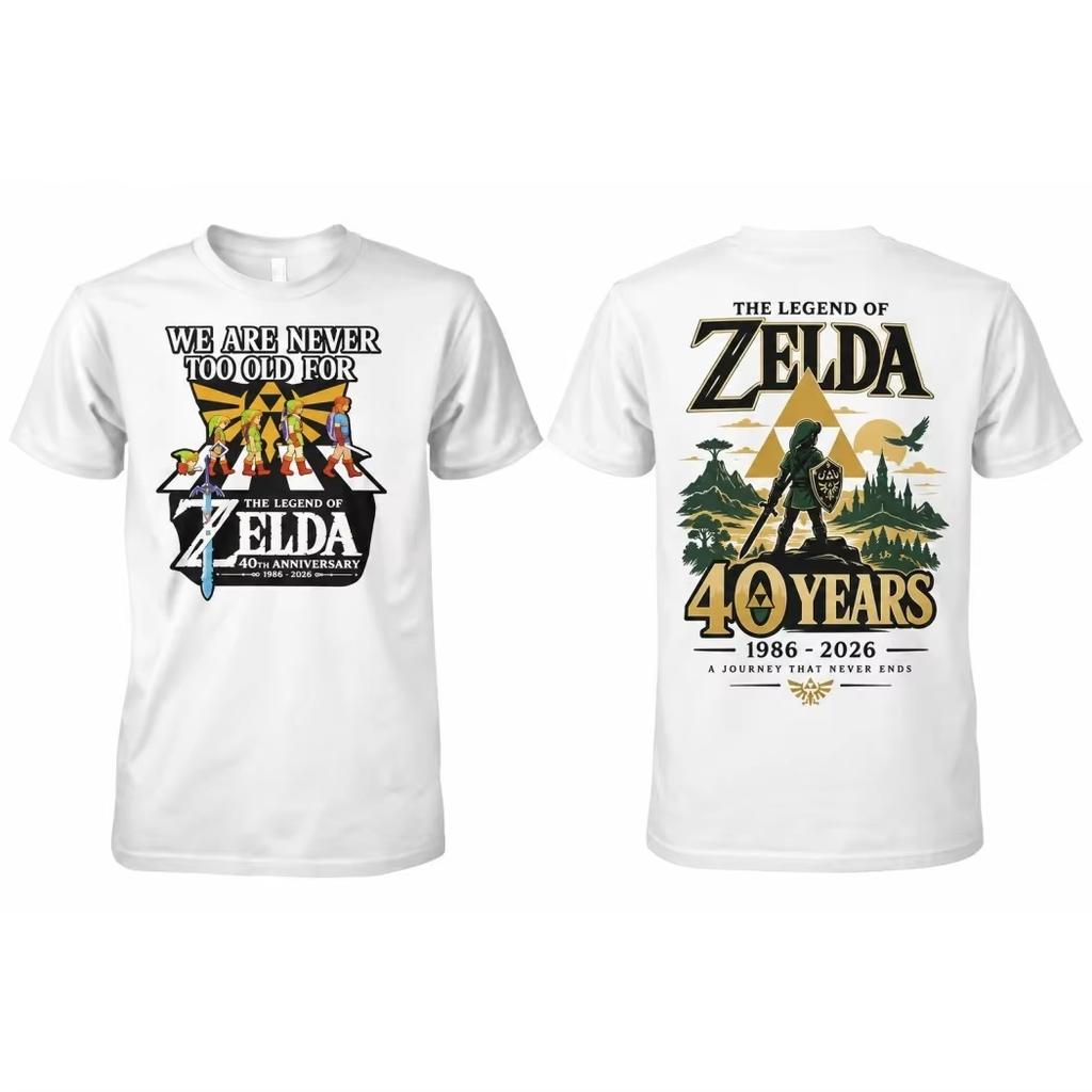 The Legend of Zelda 40th Anniversary Double Sided Print T Shirt Men Women Gothic Oversized T-shirts Casual Crew Neck Summer Tops