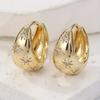 Vintage Sparkling Star-shaped Carved Synthetic Zirconia Inlaid Hoop Earrings for Women  Party Festival Jewely Accessories