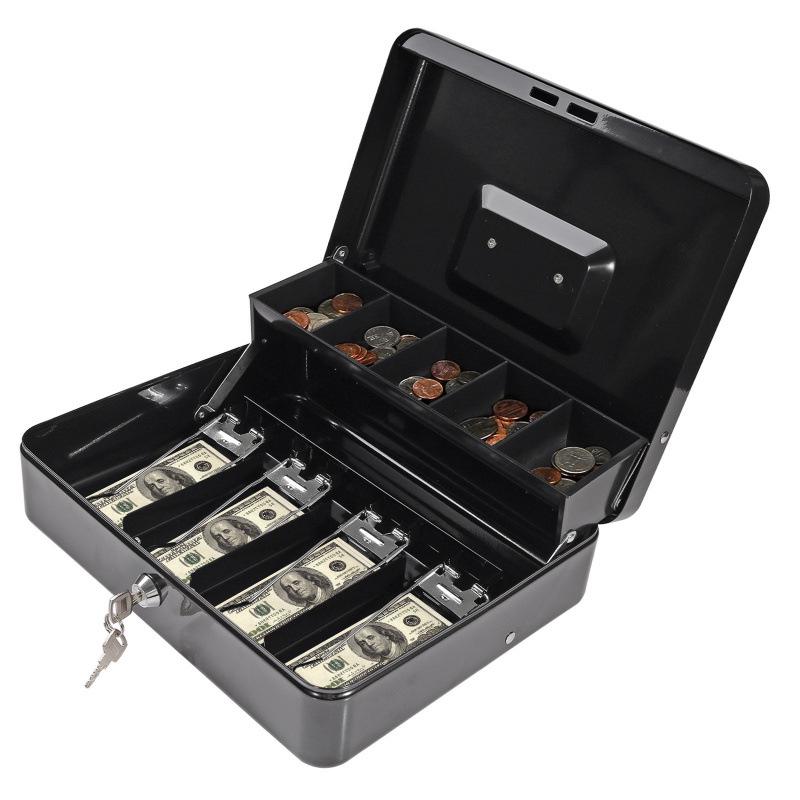 Child's Key-Operated Metal Money Box Safe with Bill Clip and Storage 