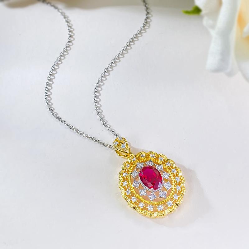 New S925 Silver Red Oval Pendant Necklace, Niche, Exquisite, Fashionable, High-quality Wedding Jewelry