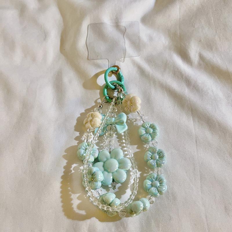 Bracelet de perles d'amour pour femmes, petit nœud en cristal frais, fleurs, amour, chaîne de téléphone portable, anti-chute, accessoires de coque de téléphone portable, DIY