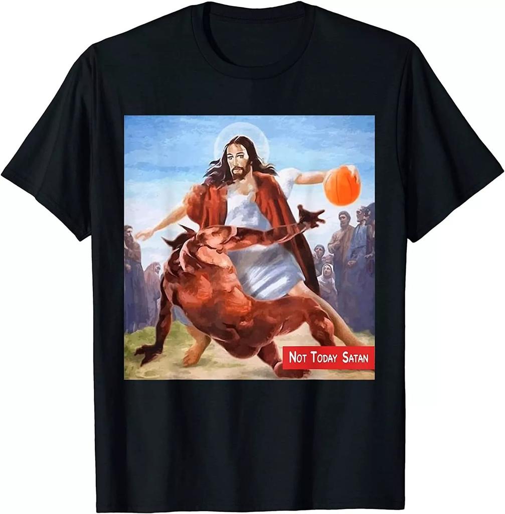 Funny Not Today Satan Jesus Crossover Basketball Gift T-T-Shirt