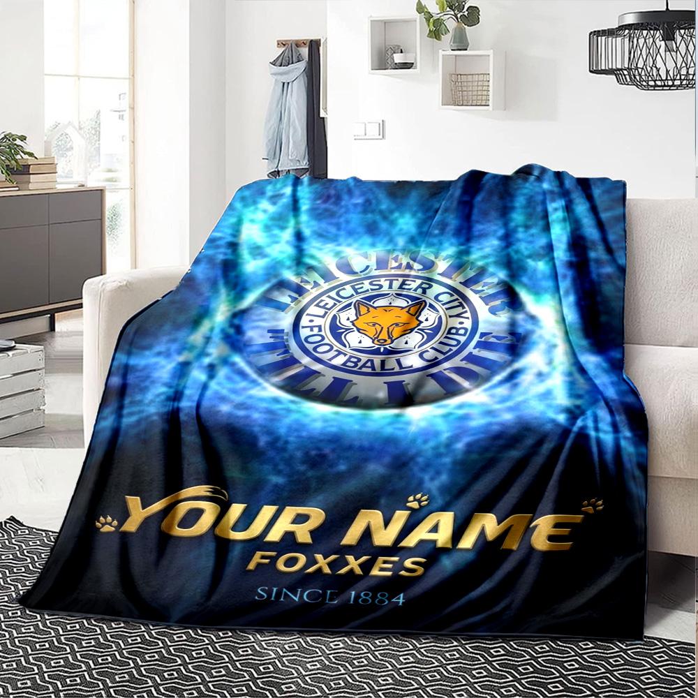 Name Custom Leicester City FC Print Flannel Blanket High Quality Warm Comfortable Cover for All Seasons Perfect for Gifts Home Decor