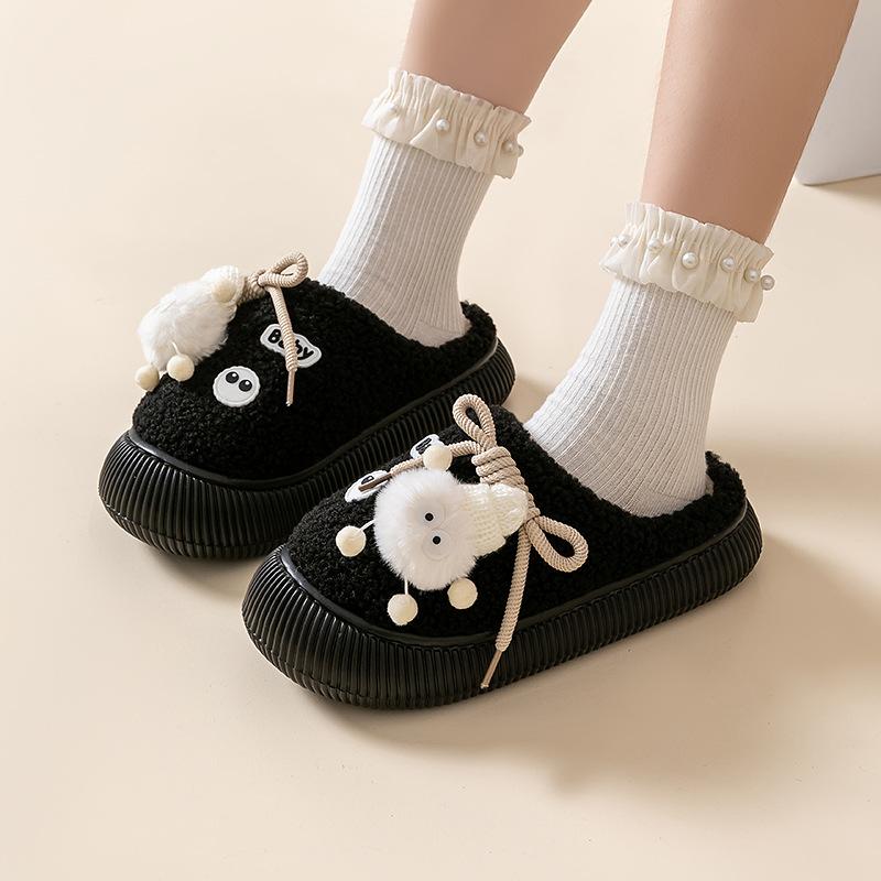 Autumn and winter cotton slippers simple and lightweight thick-soled piled warm indoor home shoes couple fluffy slippers