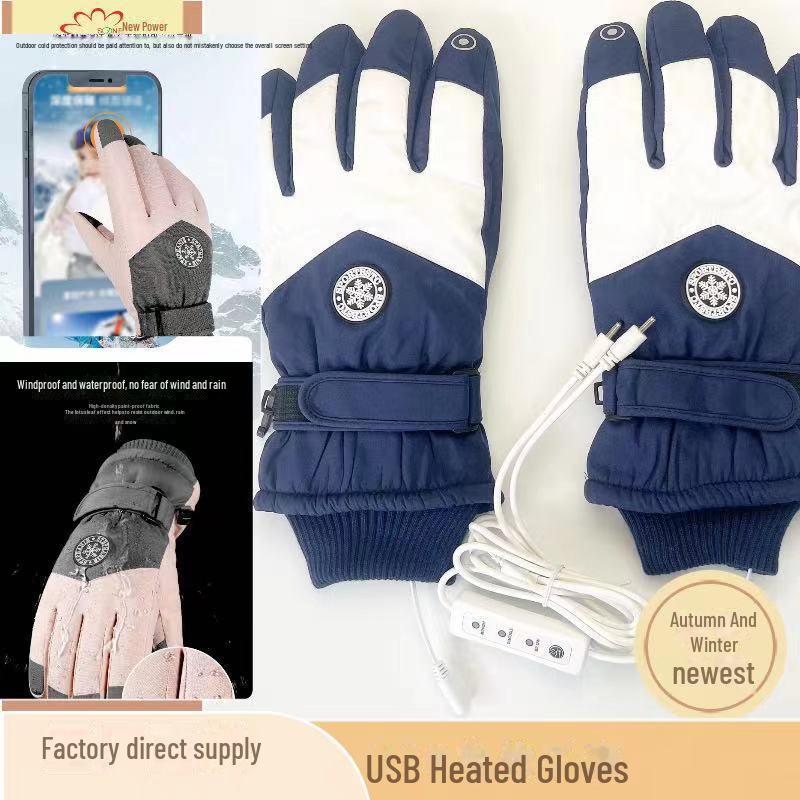 USB Heated Touch Screen Ski Gloves for Winter Outdoor Cycling