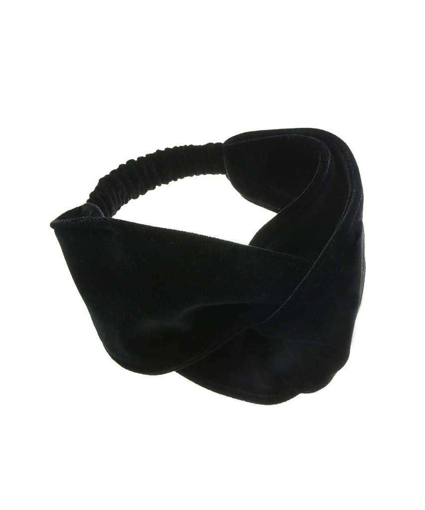 VINGTAINE Velour Black Turban Cross Hair Hairband, Hairband, Wide, Voluminous, Accessory, HB-96