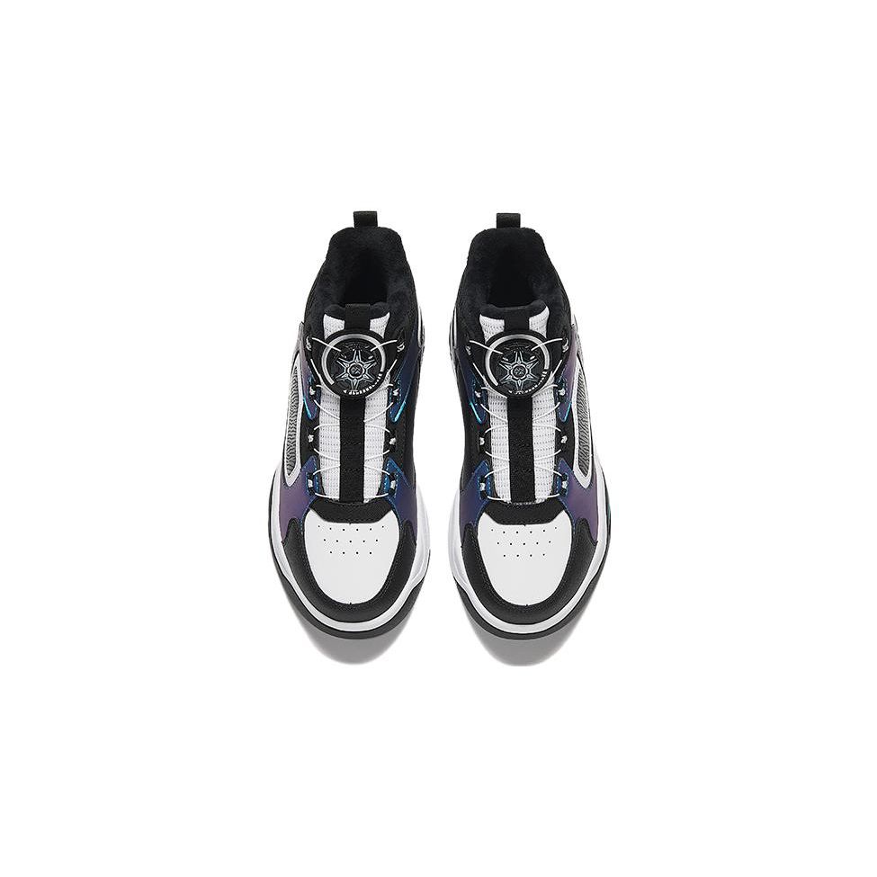 Anta Kids Warm Fleece Shock Absorbing Wear Resistant Low Top Basketball Shoes Kids sneaker Black White Blue 312346928-2