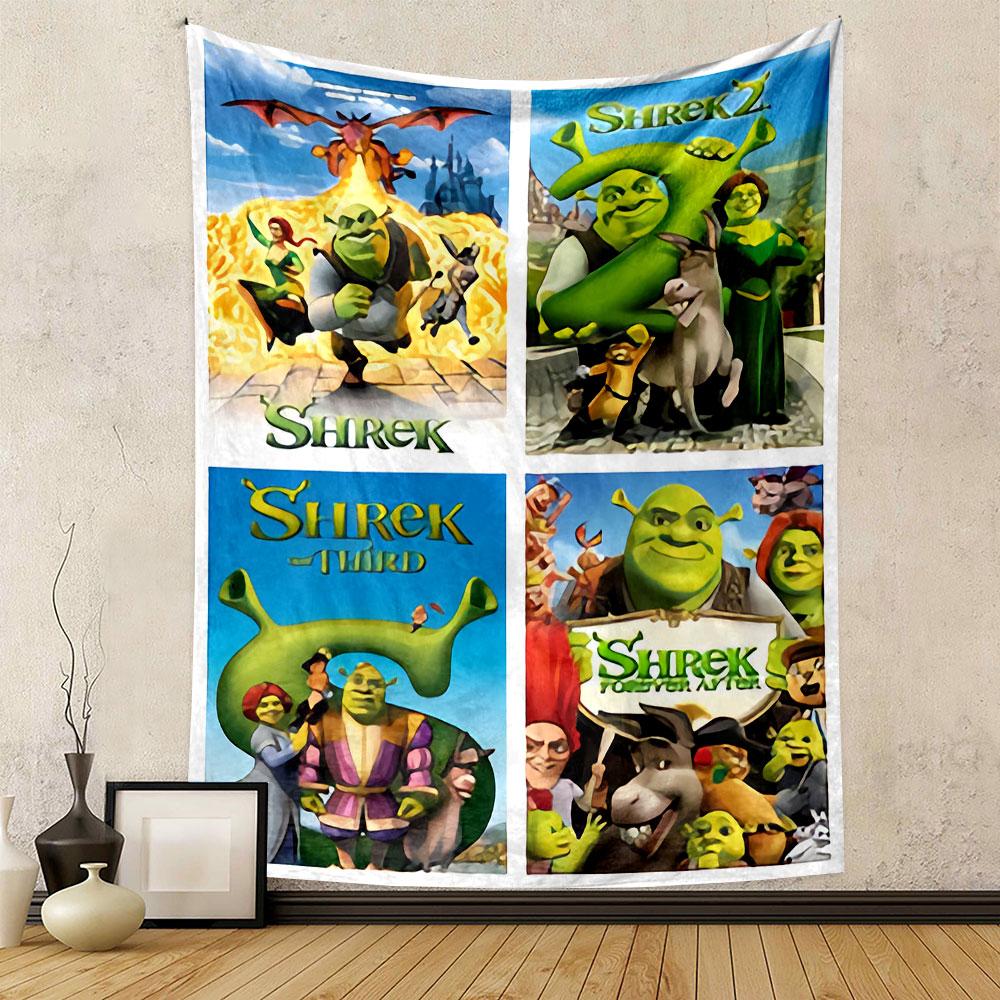 Shrek Tapestry Wall Hanging, Shrek the Third Forever After Poster Art, Family Wall Decor for Bedroom Living Room Dorm