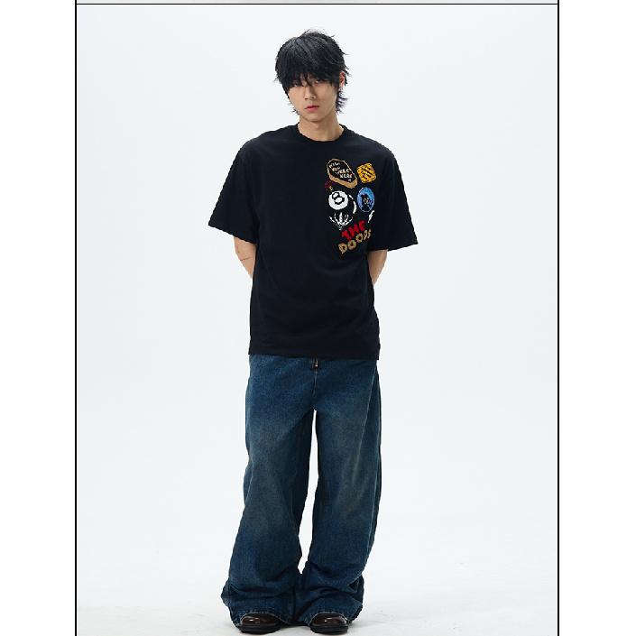 Летняя футболка с коротким рукавом, мужская футболка с принтом в виде граффити на английском языке, стильная футболка из хлопка, модный брендовый топ M чёрный