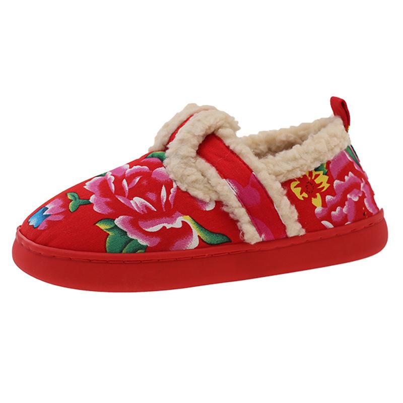 

Модная обувь 2025 Зима Новые Ретро Этнический стиль Женская обувь Комфорт Противоскользящие Женские ботильоны Простые Универсальные Женские хлопковые туфли 40-41 красный