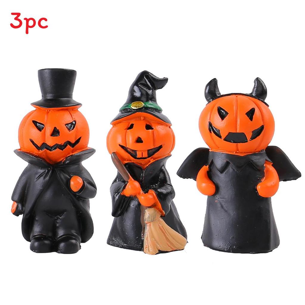 Material Resin Halloween Demon Miniature Figures Decor Set With Pumpkin Broom