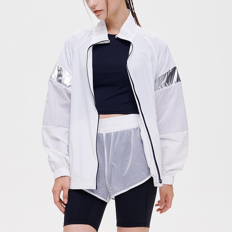 Fila Athletics Striped Spliced Woven Sports Jacket Women Jackets Jade-White A11W131702F-WT