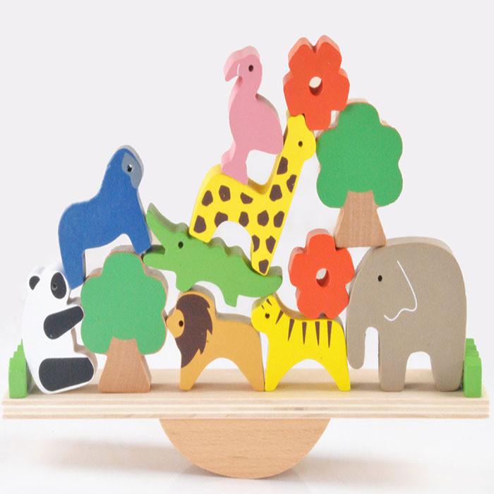 

Animal Forest Wooden Seesaw With Stacking Building Blocks For Gift Toddlers