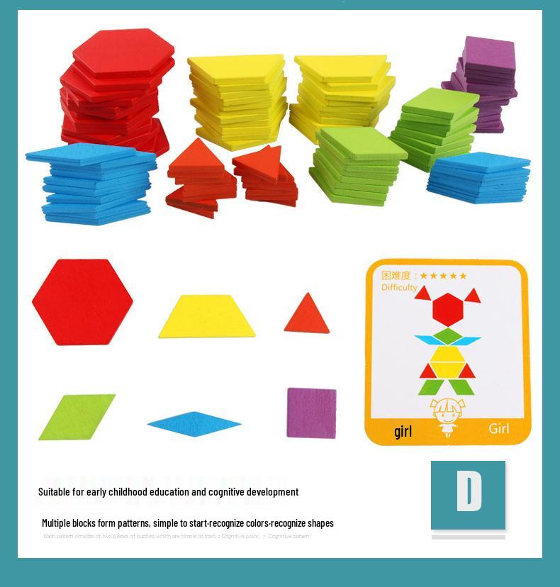 Wooden 155-Piece Shape Puzzle for Children's Early Education - Changeable Geometric Tangram Toy