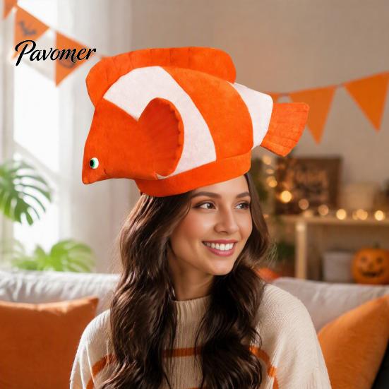 Cappello a forma di testa di peluche, Cappello a forma di pesce pagliaccio in peluche, Cappello costume da pesce pagliaccio di Halloween per bambini Cosplay Adulti, Travestimento per spettacoli teatrali Feste Morbido