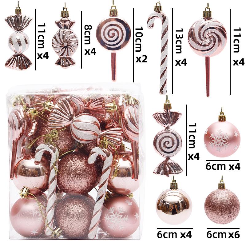 Cross-Border Dragon Tiger Christmas Ball Set: Red & White Lollipop Candy Ornaments for Christmas Tree Decorating 36-piece Set Package 2 розового золота
