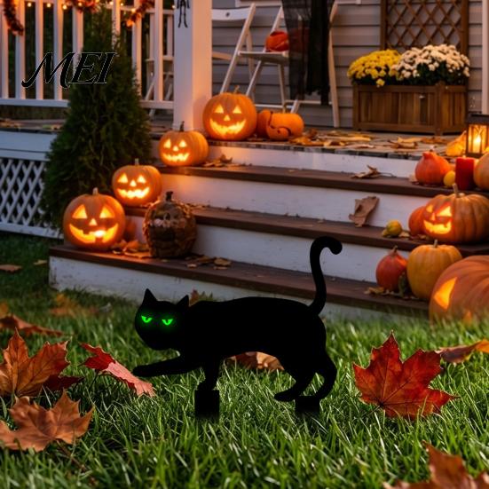 Durable Halloween Yard Signs Garden Stake, Black Cat Sign with Glow-in-the-dark Stakes Eyes, Waterproof Spooky Ghost Silhouette for Lawn Pathway