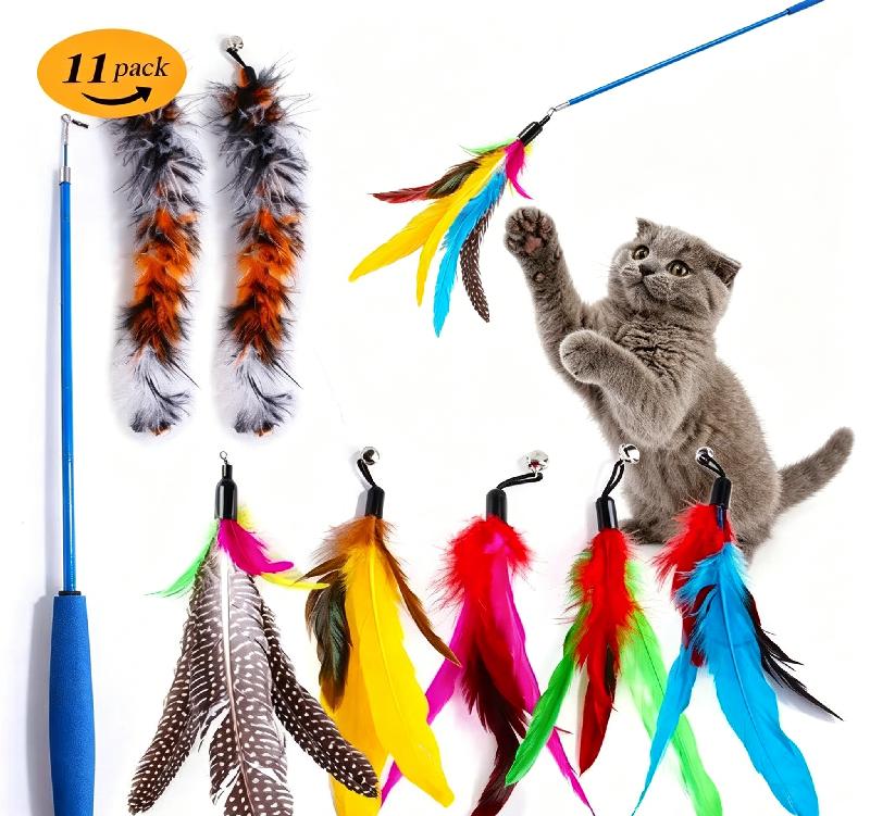 Set of 11 Spare Feather Heads for Cat Toy, for Retractable Stick, Cat Products