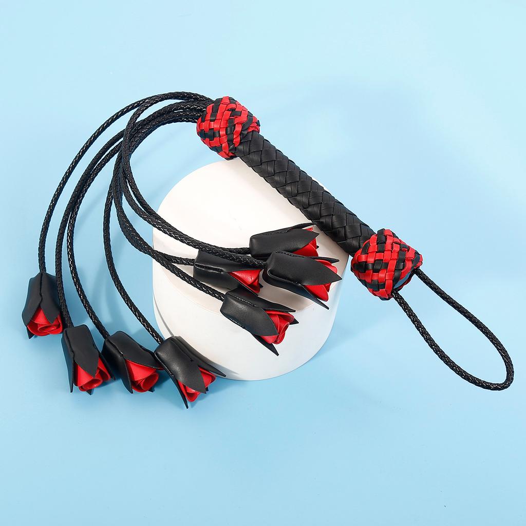 64.5cm Fetish PU Leather Rose Flower Whips Flogger Spanking Paddle Knout  Adult Game Erotic Flirting Sex Horse Whip Toys
