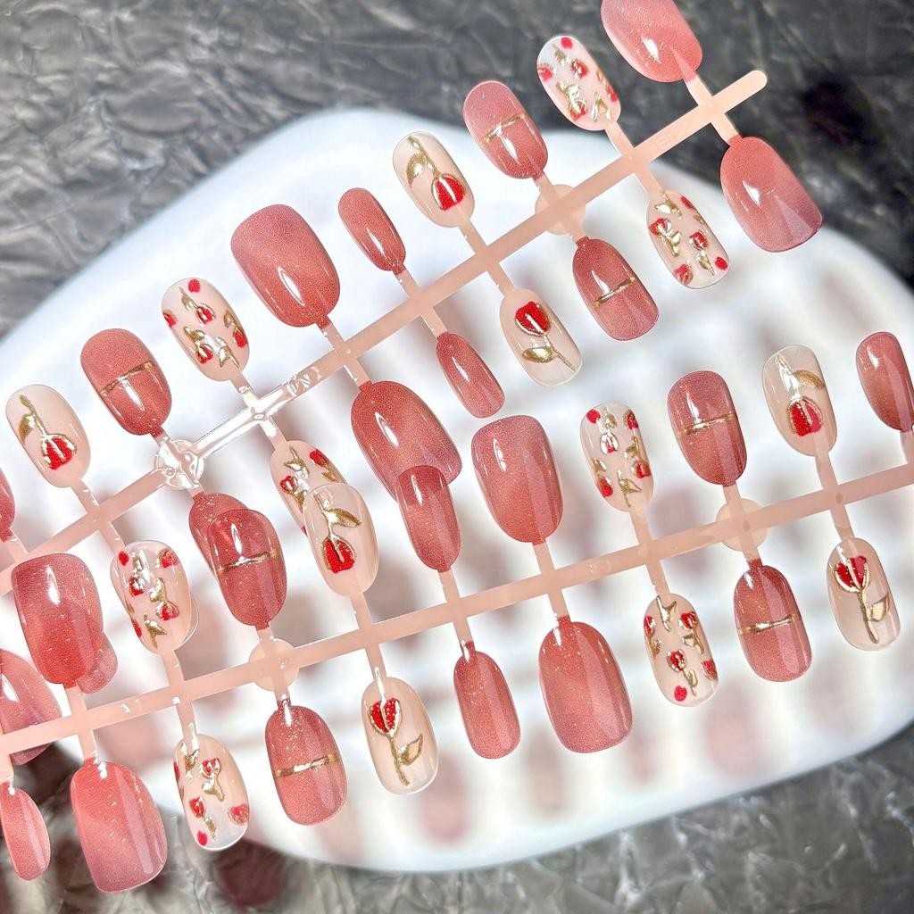 Rose Hawthorn Red Glitter Nail Art Patches - Retro Chinese Style