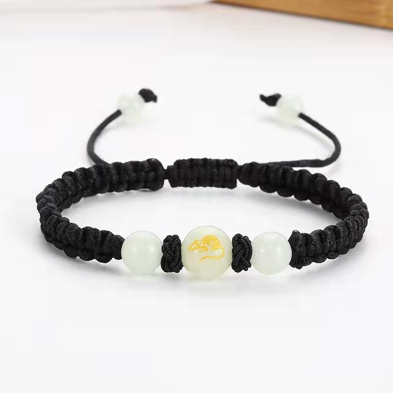 

12 светящихся браслетов со знаками зодиака, талисманы на удачу, красная веревка с изображением животных, бусины ручной работы, светящееся ожерелье black（mouse）