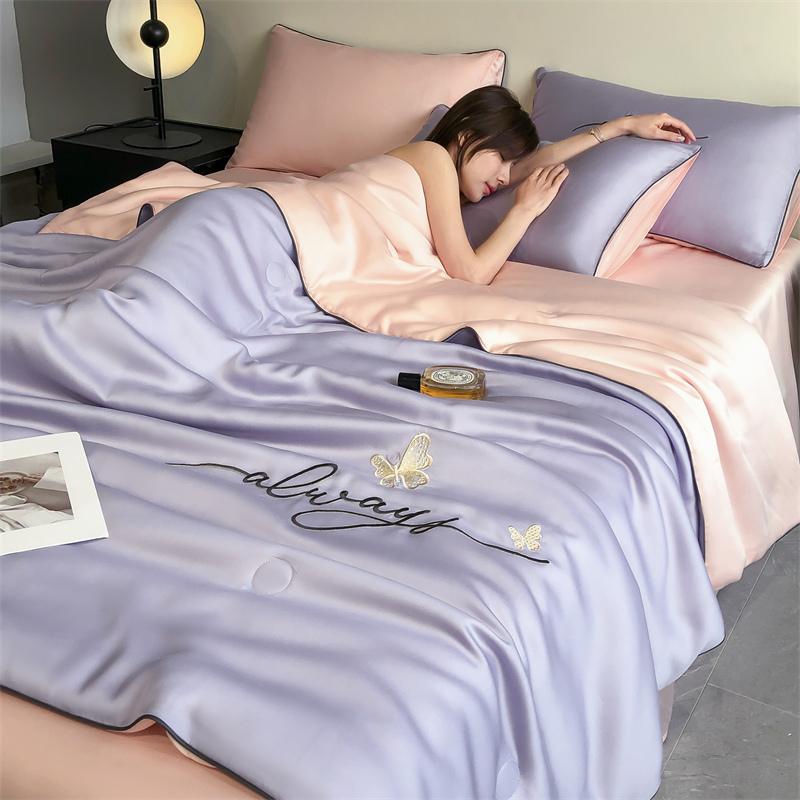 Summer Thin Duvet Silky Comforter Luxury Style Blanket Machine Washable Quilt Single/Double Bedspread (Pillowcase Need Order)