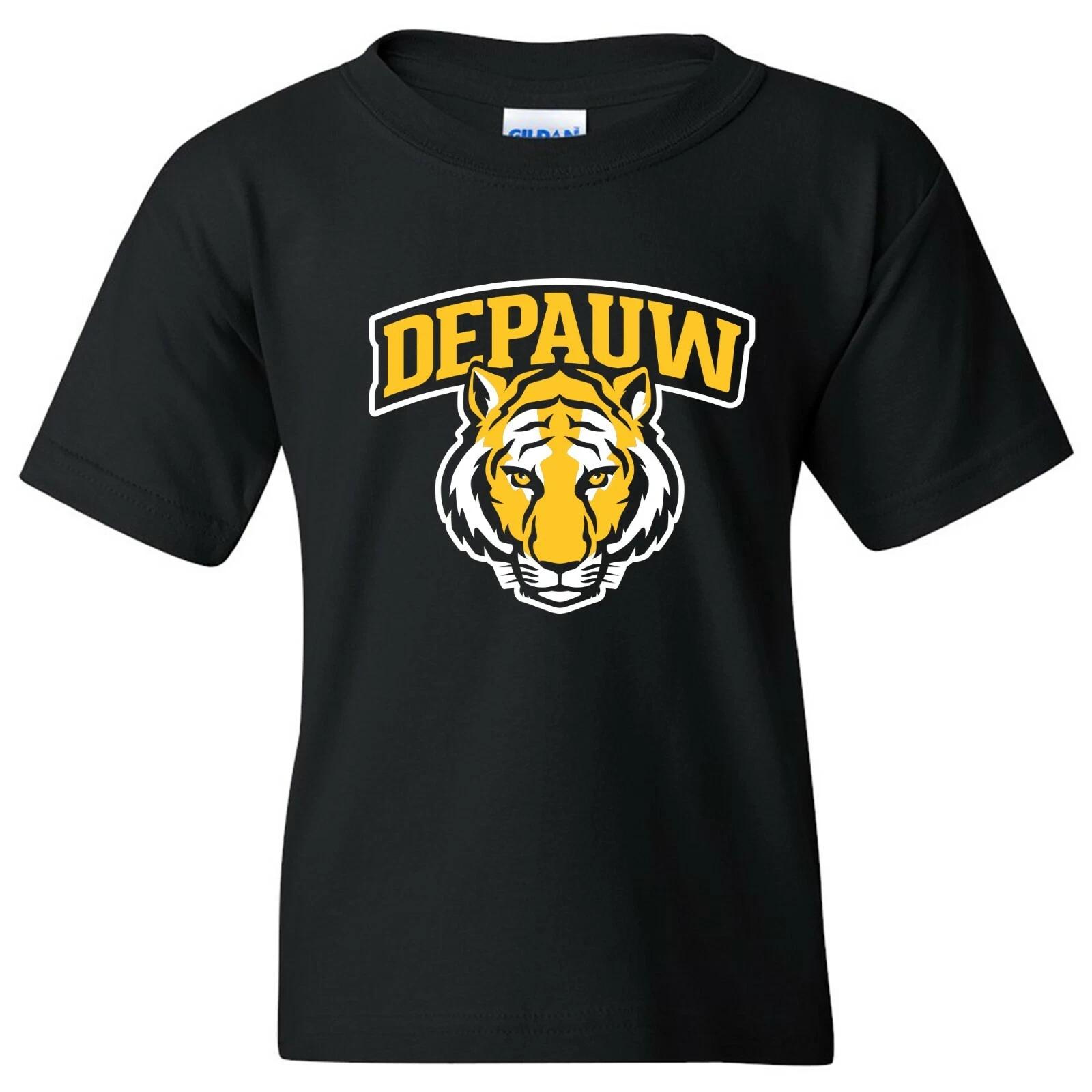 DePauw Tigers Arch Logo Licensed Unisex Youth T-Shirt - Black 4XL