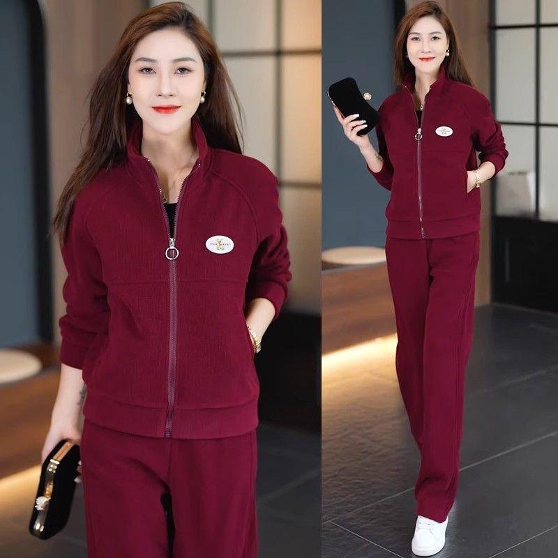 Thick Velvet Casual Sportswear Suit for Women Autumn and Winter Small Cardigan Sweatshirt Sweatpants Two-piece Set