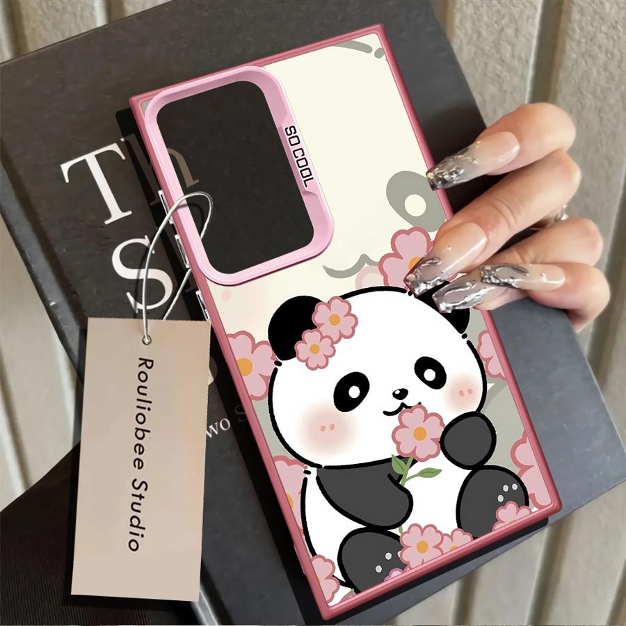 Case for Samsung Galaxy S25 S25Edge S21 S20 Plus S24 FE S23 Ultra S22 S23 Note 20 Ultra Phone Cover Cute Cartoon Panda