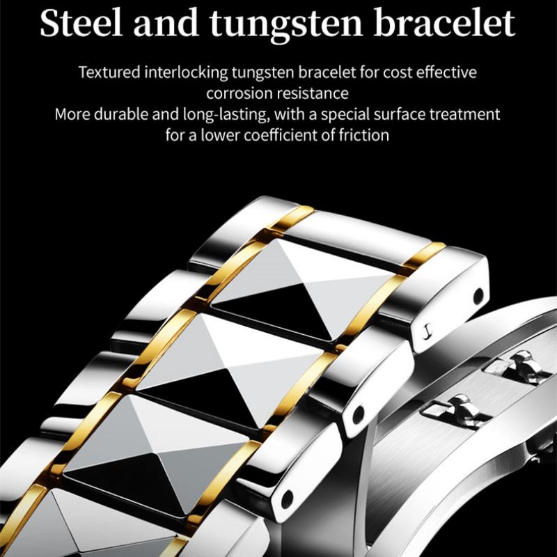 JINSHIDUN New Business and Leisure Men's Watch Automatic Mechanical Watch Tungsten Steel Double Calendar Luminous Waterproof High-end Watch