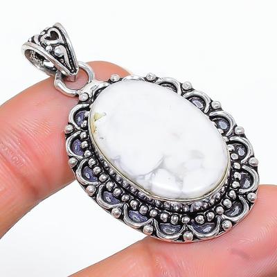 Natural Howlite Jasper Gemstone Handmade 925 Sterling Silver Pendant 1.77" k8C49